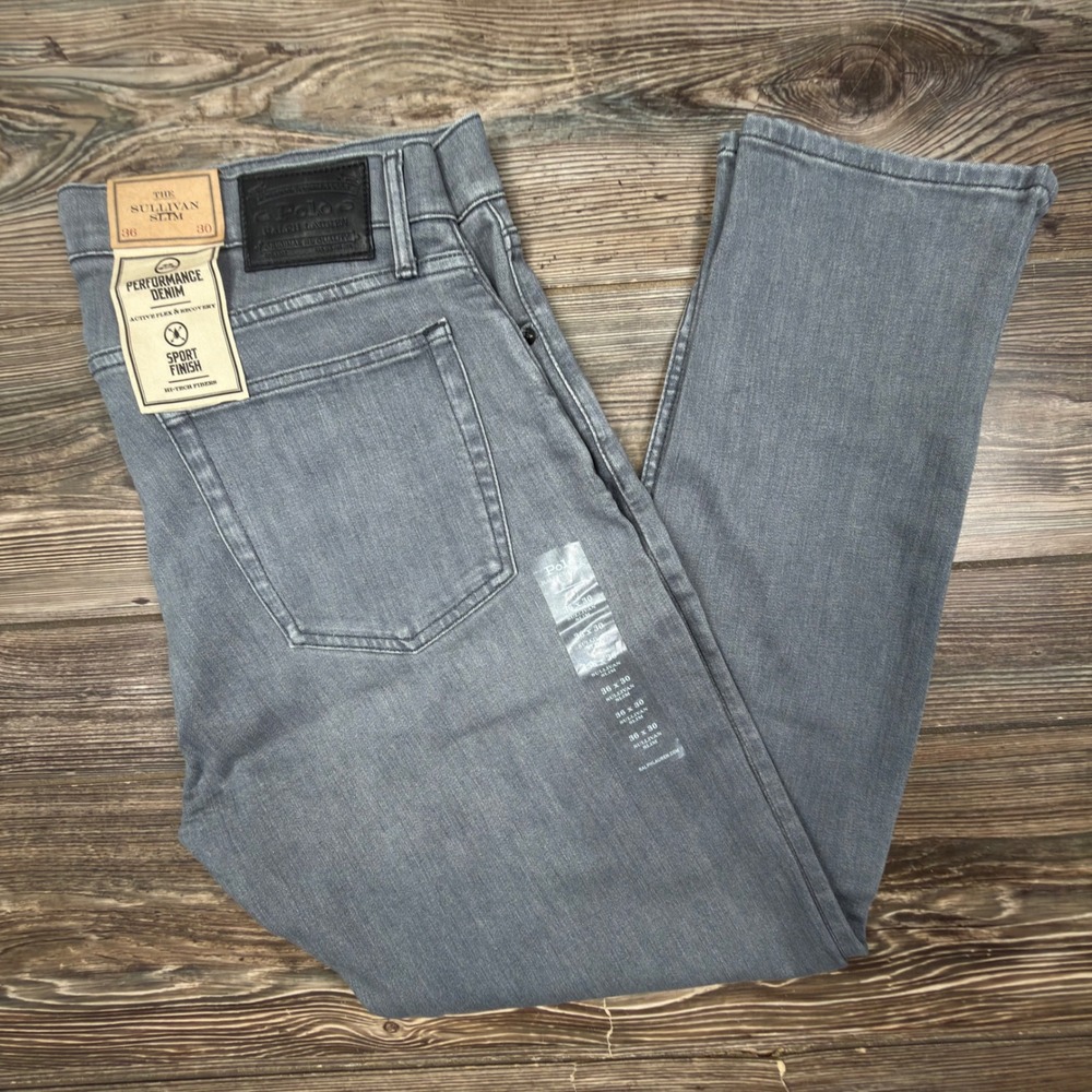 Polo Ralph Lauren Mens 36x30 Sullivan Slim Jeans Grey Performance Denim New